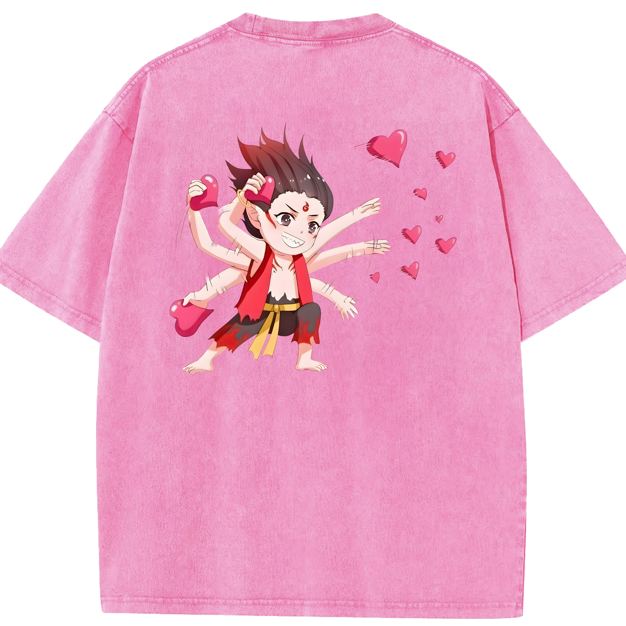 （画像用） Ne Zha 2 ナタ 魔童の大暴れ 綿100% ヴィンテージ風 半袖Tシャツ（背面プリント）